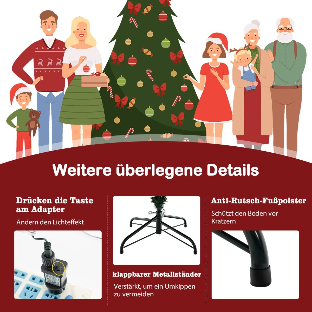 180 cm pikkune kunstkuusk 8 valgusrežiimi ja 280 sooja valge LED-tulega