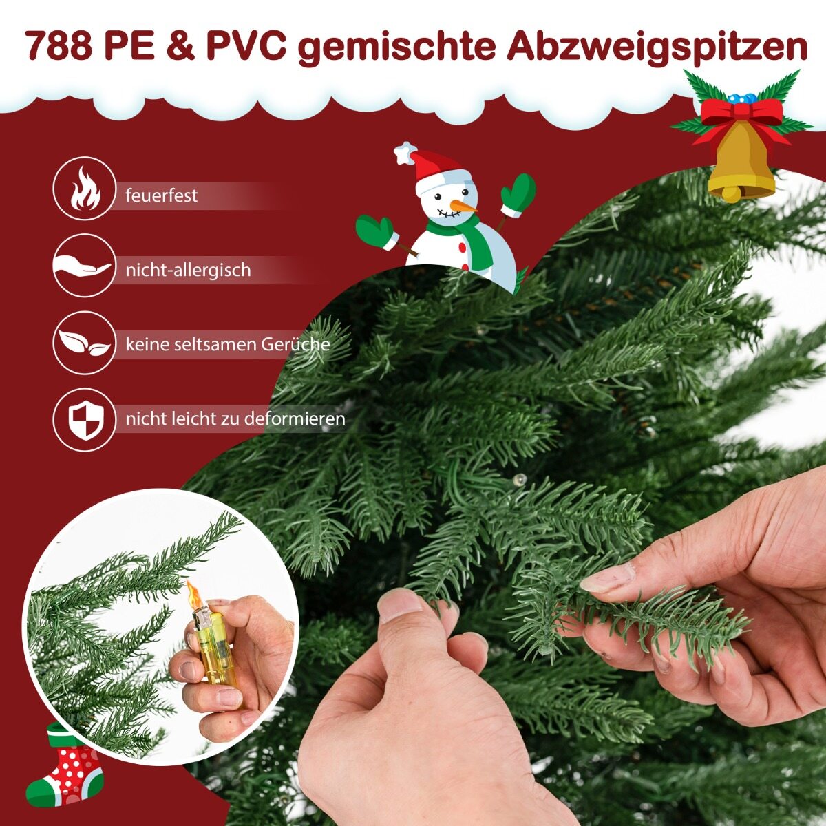 180 cm pikkune kunstkuusk 8 valgusrežiimi ja 280 sooja valge LED-tulega