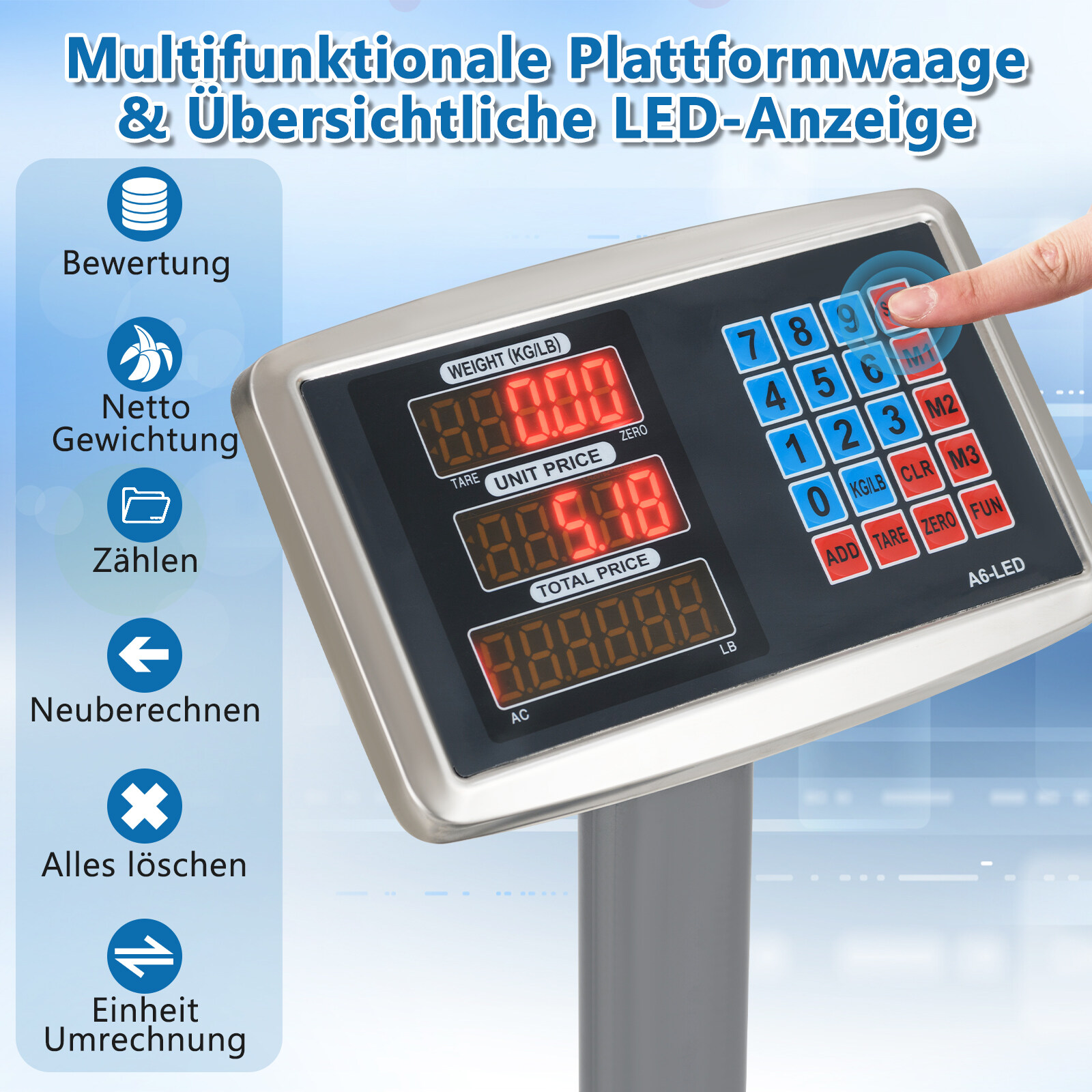 Digitaalne platvormkaal 300kg / 50g pakikaal hinnakalkulaatoriga LB/KG multifunktsionaalne poekaal hõbedane