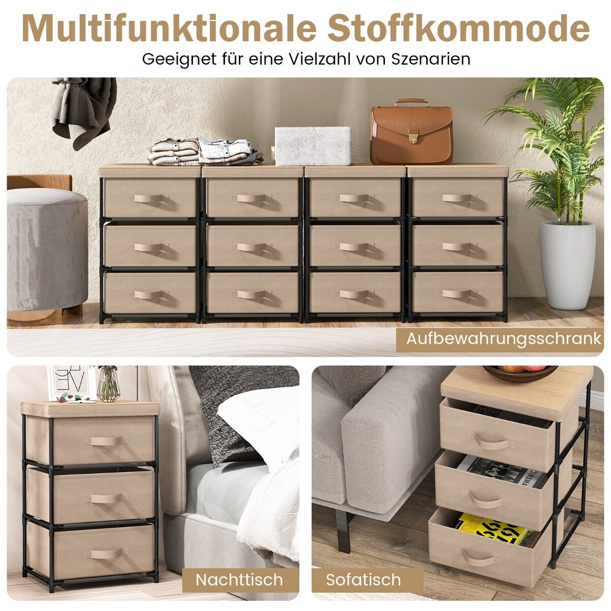 2 riidest sahtlitega öökapi komplekt, metallraamiga abilauad, pruun kangast kummut