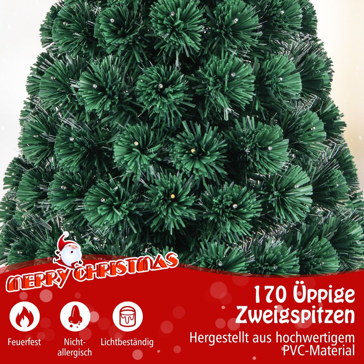 150 cm pikkune kunstkuusk 8 valgustusrežiimiga, fiiberoptiline fiiberoptiline jõulukuusk