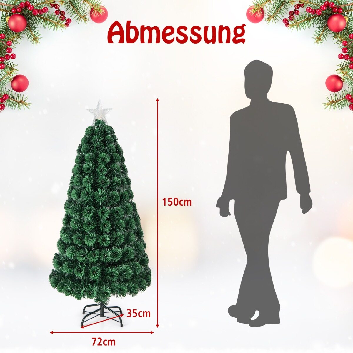 150 cm pikkune kunstkuusk 8 valgustusrežiimiga, fiiberoptiline fiiberoptiline jõulukuusk