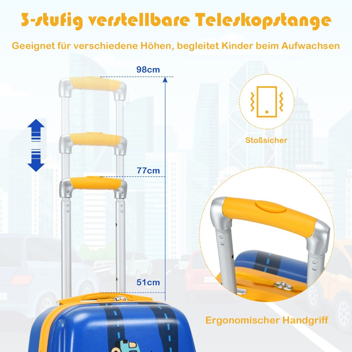 2-osaline laste kohvrikomplekt kõva kestaga kohver ja seljakott 33 x 22 x 51 cm tumesinine