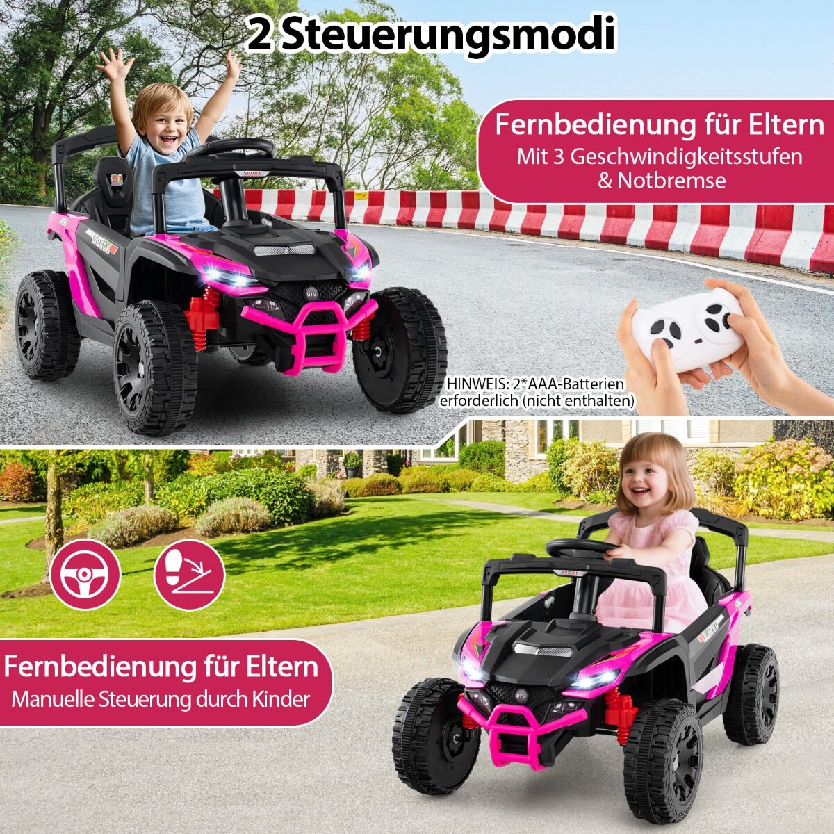 Laste 12 V elektriauto puldiga Elektriline UTV veoauto Lasteauto Laste sõiduk Roosa