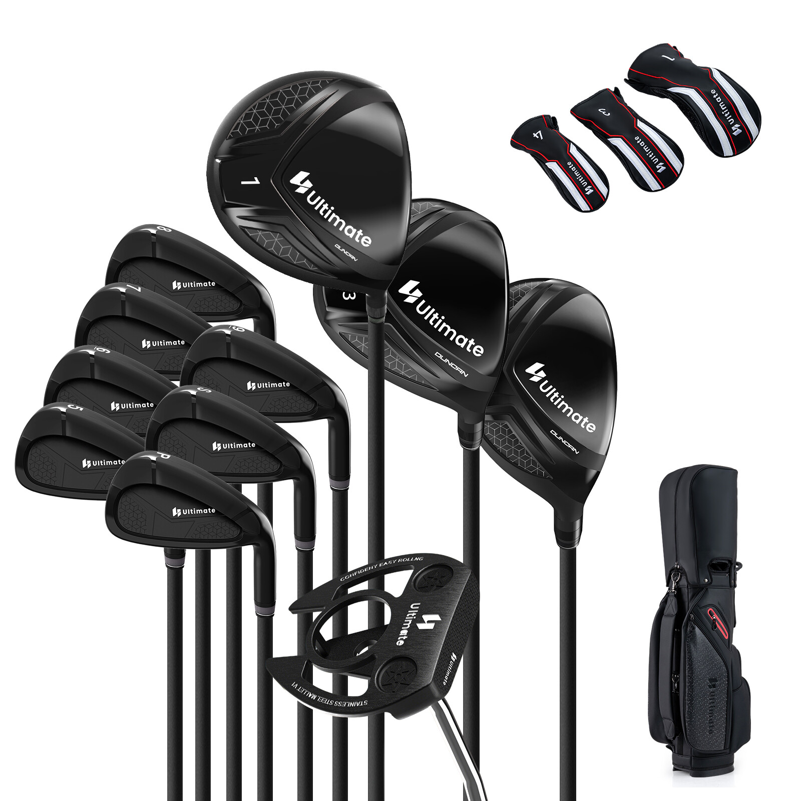 11-osaline golfikeppide komplekt paremakäelistele mängijatele koos golfikotiga. Golfikomplekt, golfikeppide komplektid, golfikott.