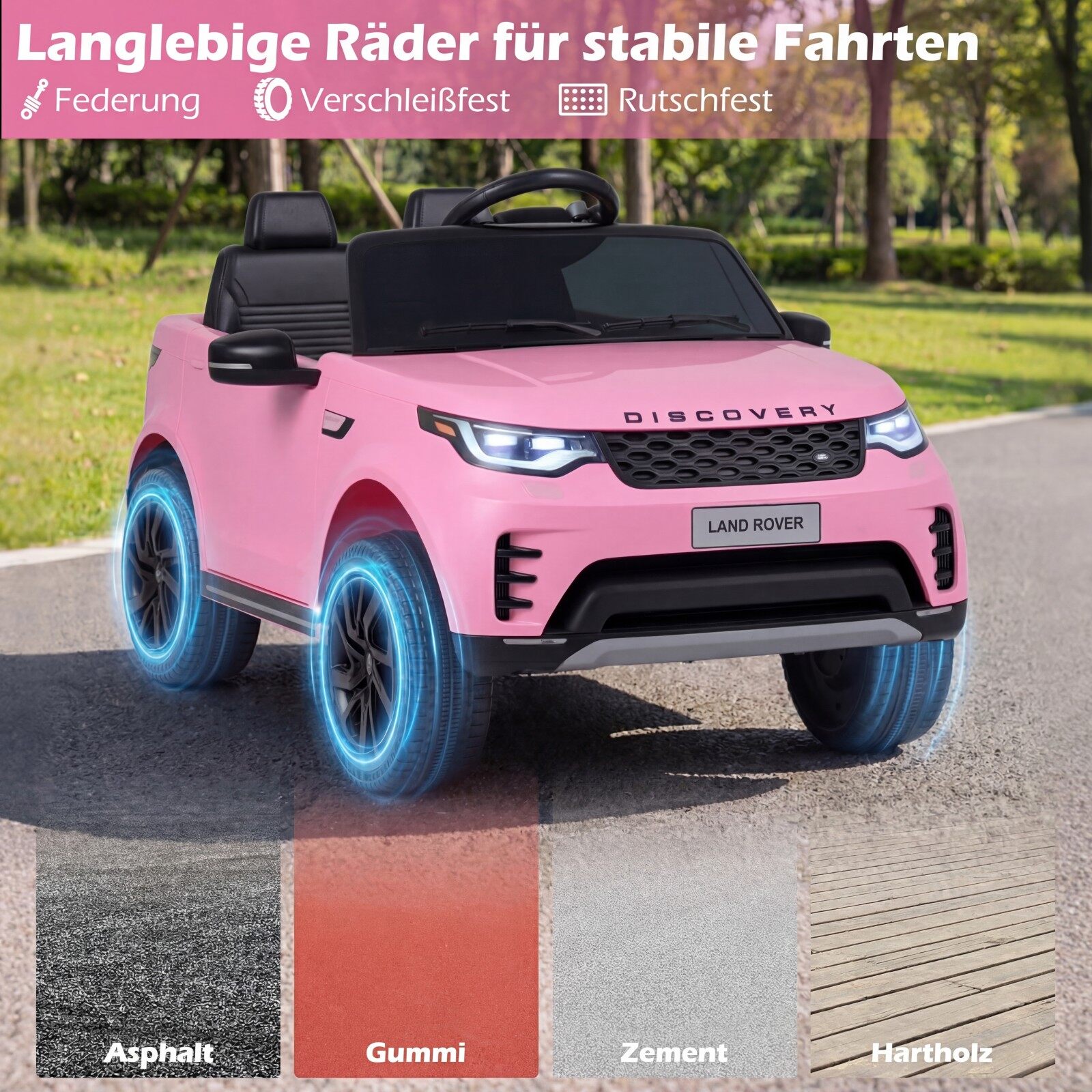 12 V Land Rover laste elektriauto vedrustusega LED-muusika juhtmevaba lastele alates 3. eluaastast roosa