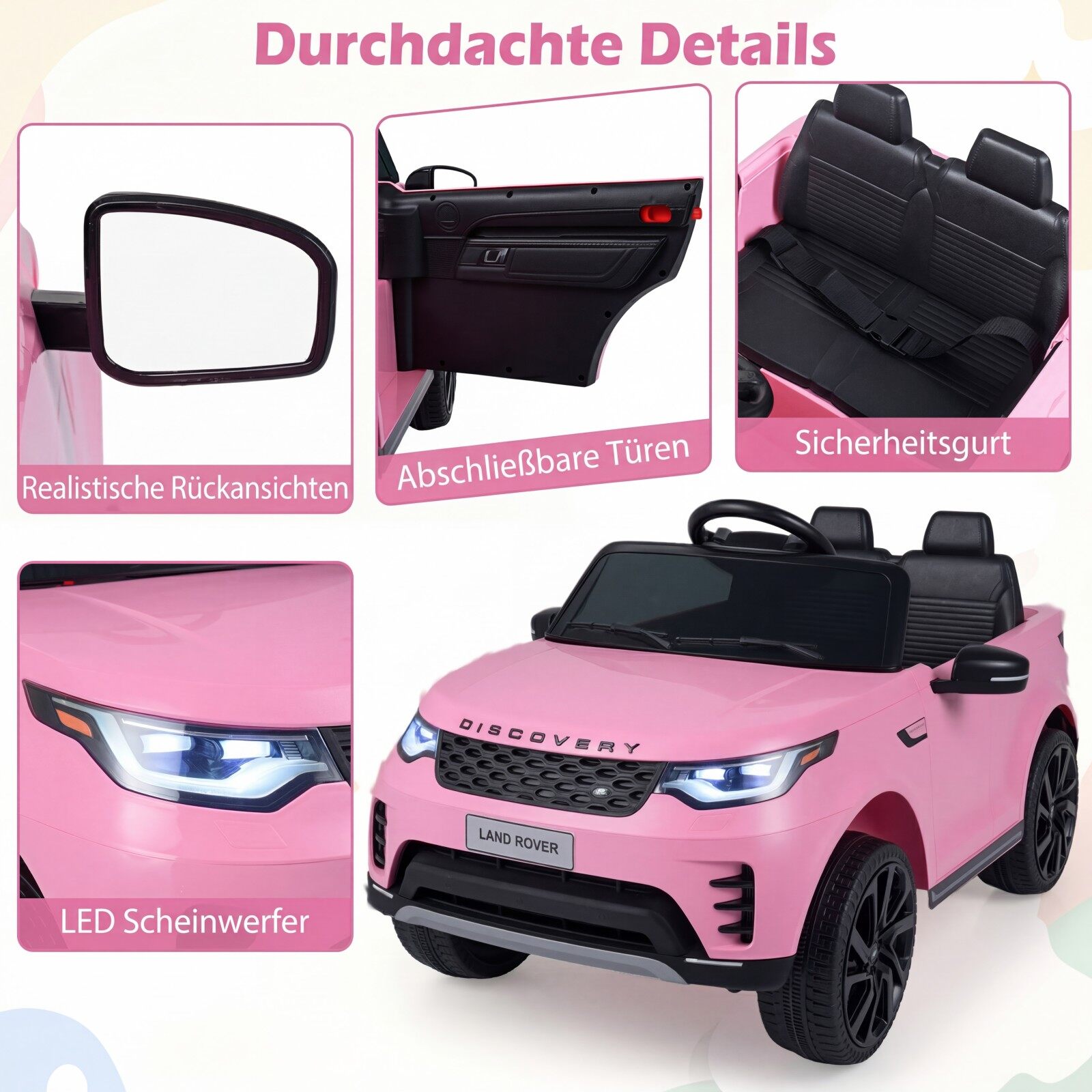 12 V Land Rover laste elektriauto vedrustusega LED-muusika juhtmevaba lastele alates 3. eluaastast roosa