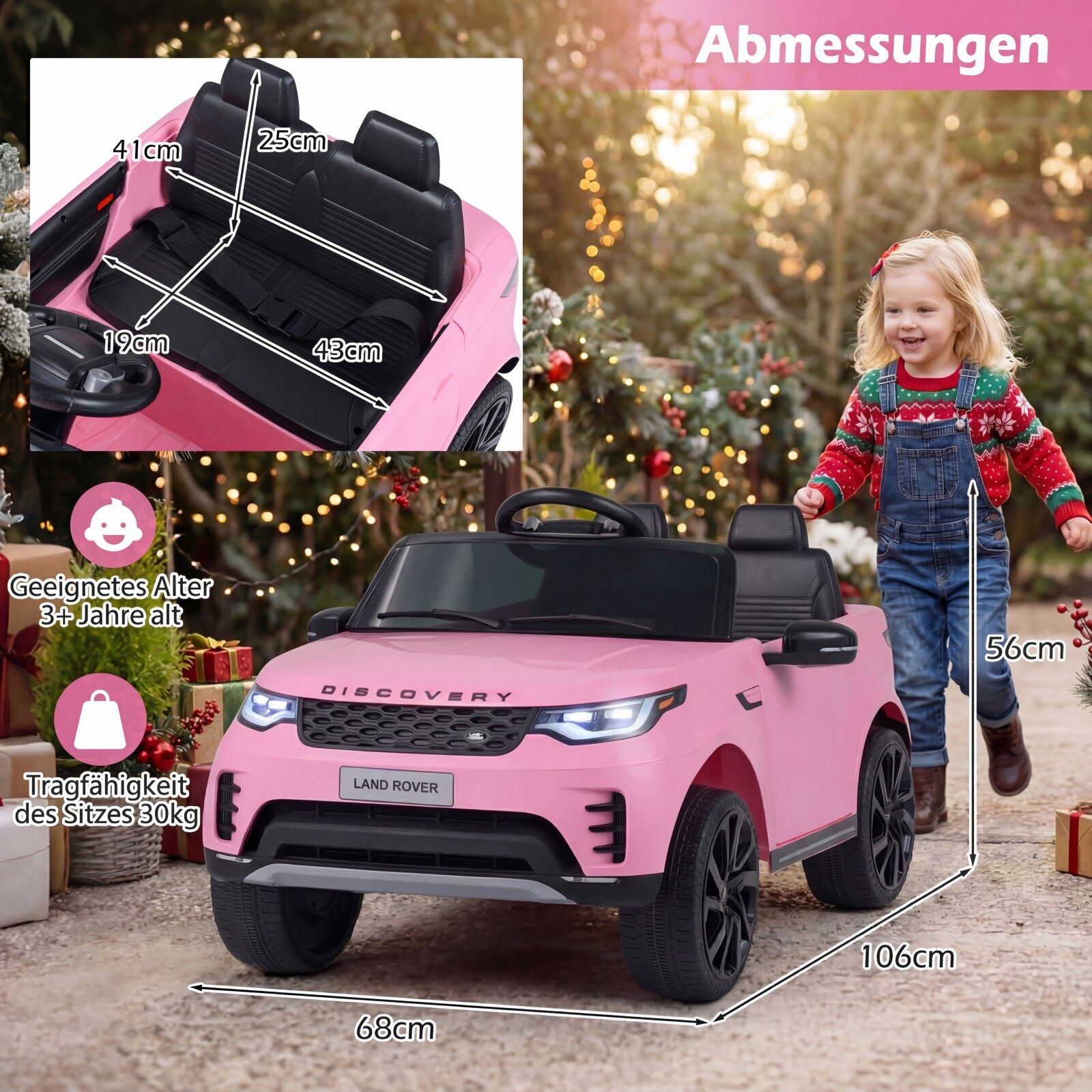 12 V Land Rover laste elektriauto vedrustusega LED-muusika juhtmevaba lastele alates 3. eluaastast roosa