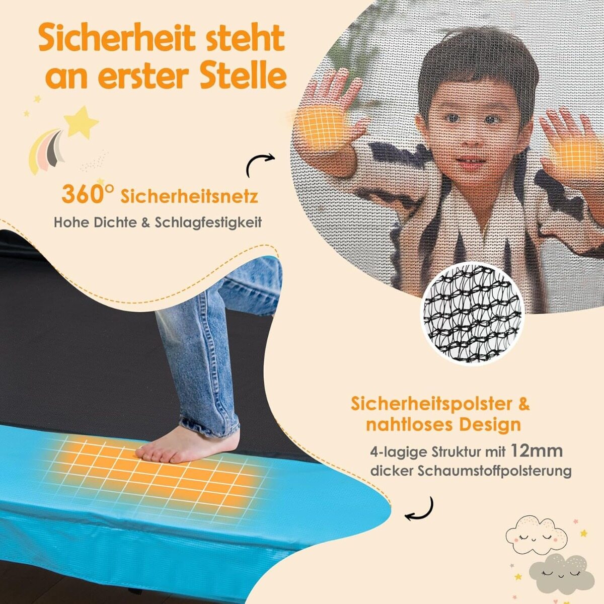 3-ühes laste batuut kiige ja horisontaalse vardaga, aiabatuut, oranž