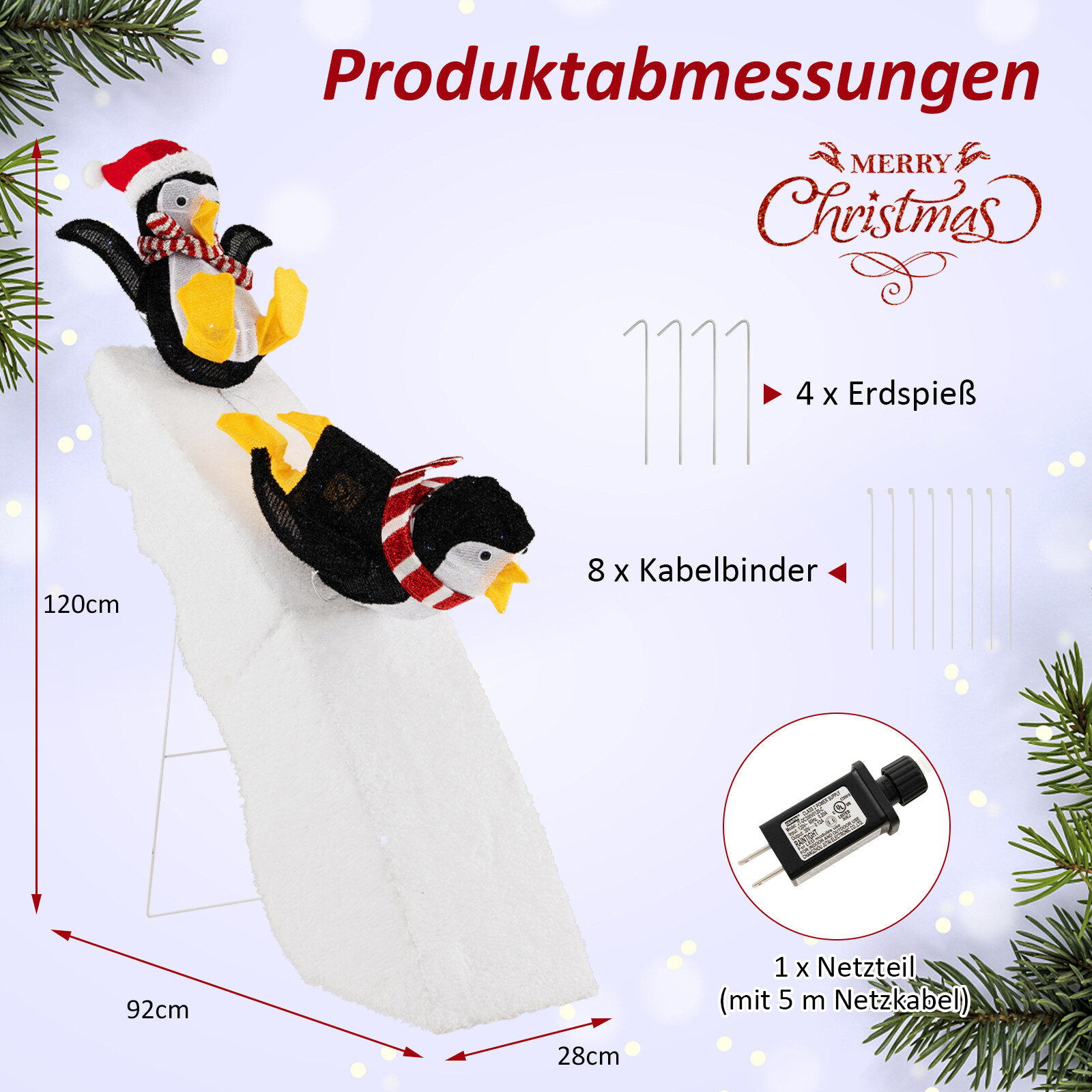 Pingviinikaunistus uisutamiseks valgustatud jõulukaunistus 120cm