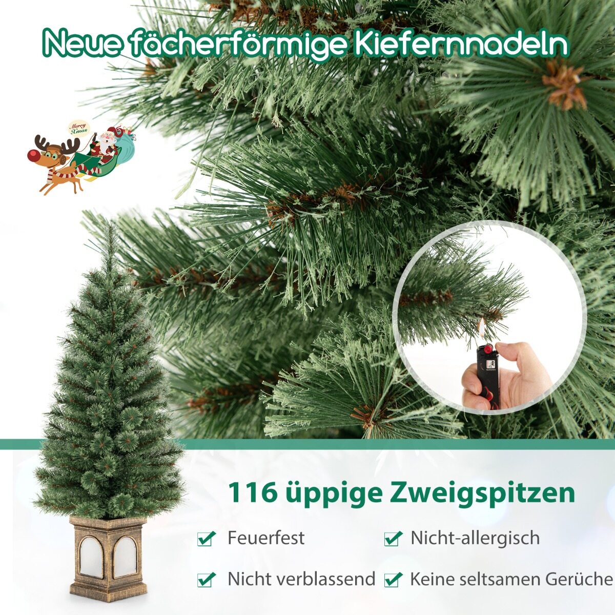 120 cm kunstkuusk potis tulede, tulede, taimeri ja oksaotstega