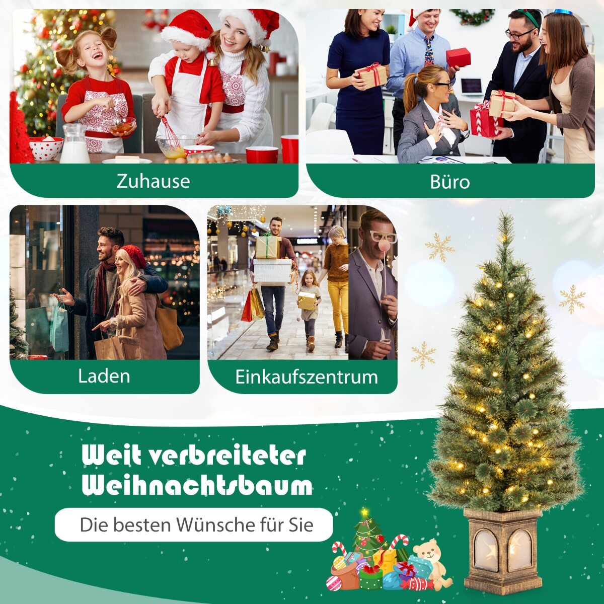 120 cm kunstkuusk potis tulede, tulede, taimeri ja oksaotstega