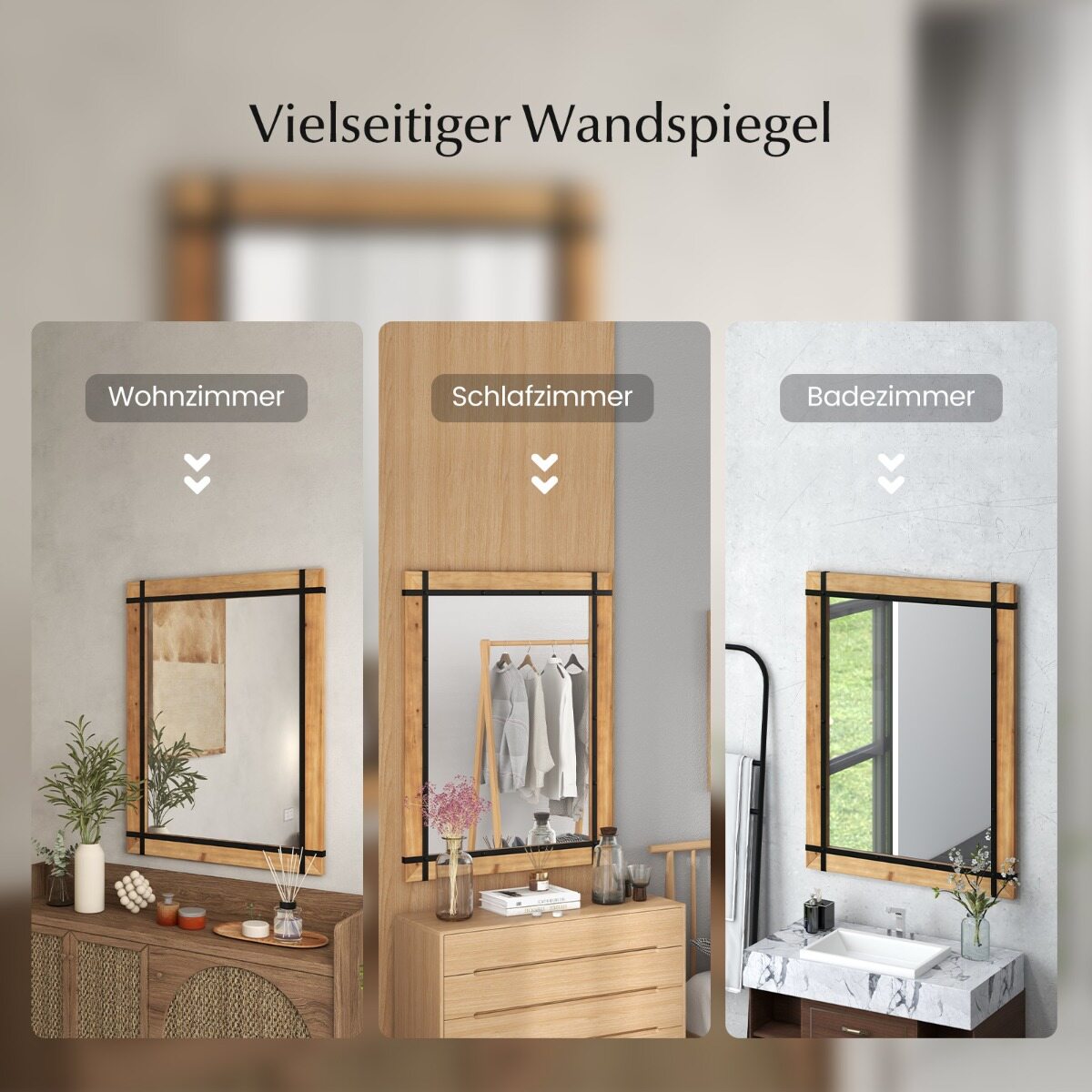 Dekoratiivne rippuv seinapeegel Seinale kinnitatav peegel Talumaja stiilis 77 x 99,5 cm Naturaalne