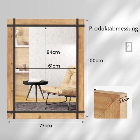 Dekoratiivne rippuv seinapeegel Seinale kinnitatav peegel Talumaja stiilis 77 x 99,5 cm Naturaalne