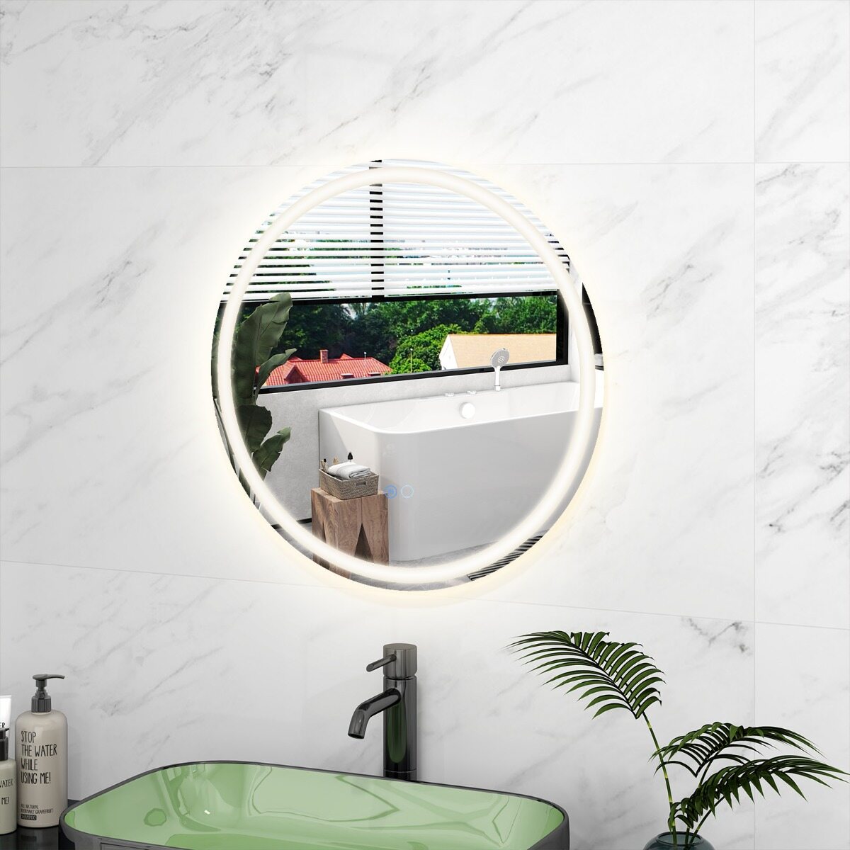 60x60cm LED vannitoapeegel 3 värvilise hämardatava tulega, mälufunktsiooniga, ümmargune seinapeegel