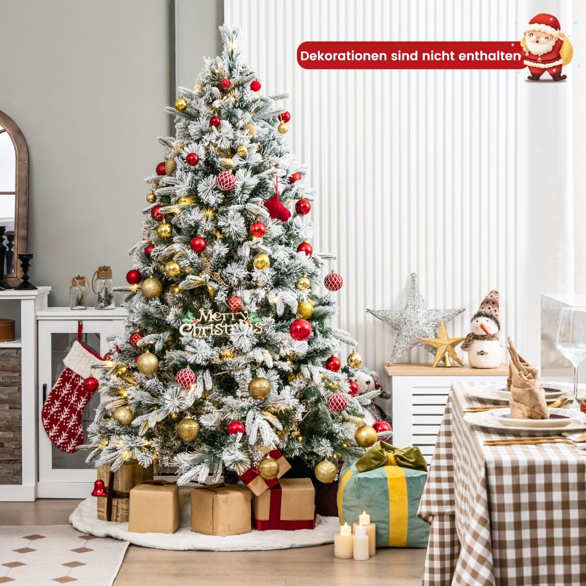 180 cm kunstkuusk lume ja 250 sooja valge LED-tulega, roheline