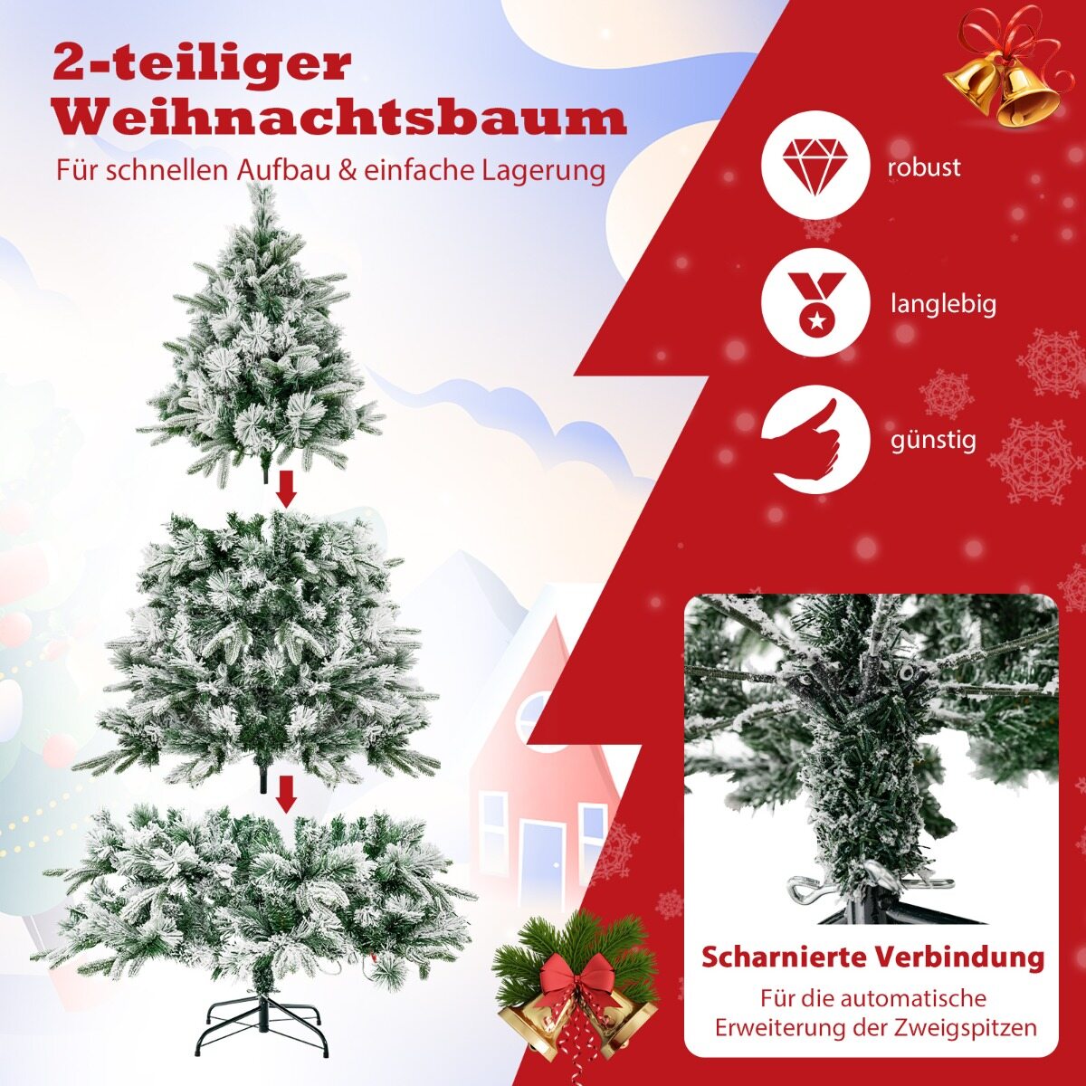 180 cm kunstkuusk lume ja 250 sooja valge LED-tulega, roheline