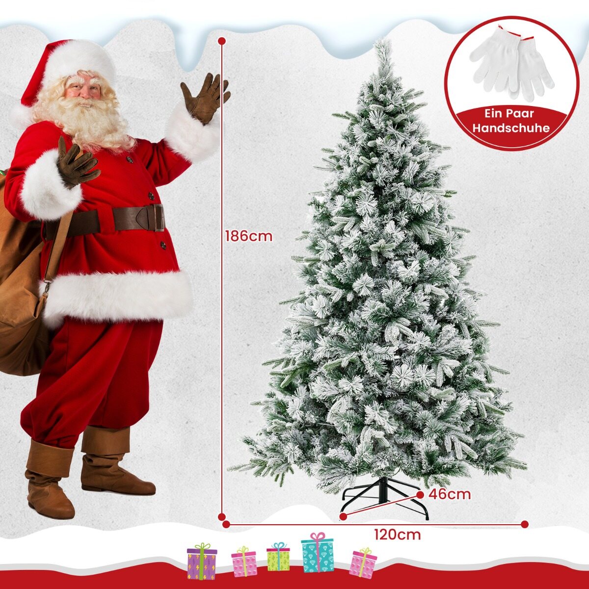 180 cm kunstkuusk lume ja 250 sooja valge LED-tulega, roheline