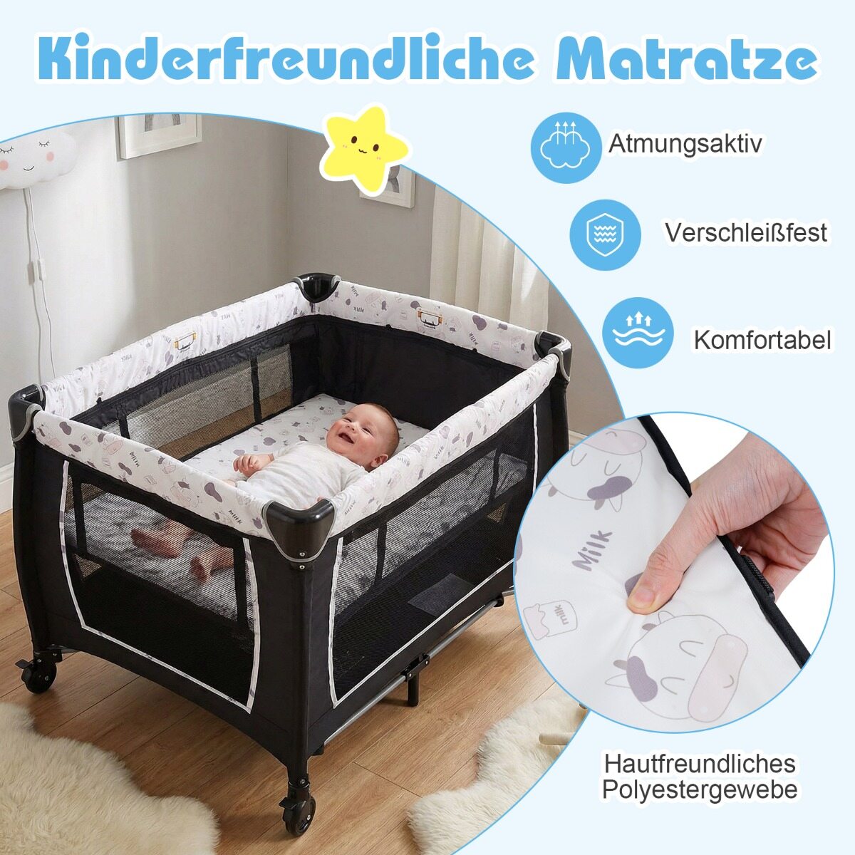 5-ühes beebireisivoodi mähkimislaua, hälli, madratsi ja 2 mänguasjaga, kokkupandav beebivoodi, beež