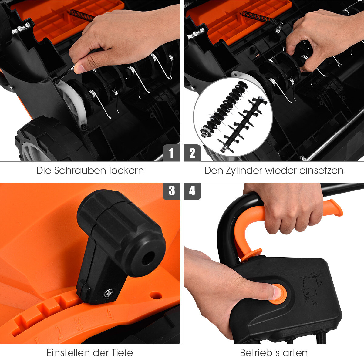 Elektriline muruniiduk-aeraator 1500 W, 3 taset, töösügavus 32 cm, töölaius 104,5 x 51 x 103 cm, oranž