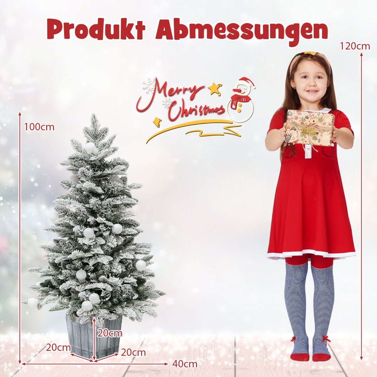 100 cm eelvalgustusega kunstkuusk lumega kaetud potis, 148 PVC ja PE otsaga, 80 värvilist LED-tuld