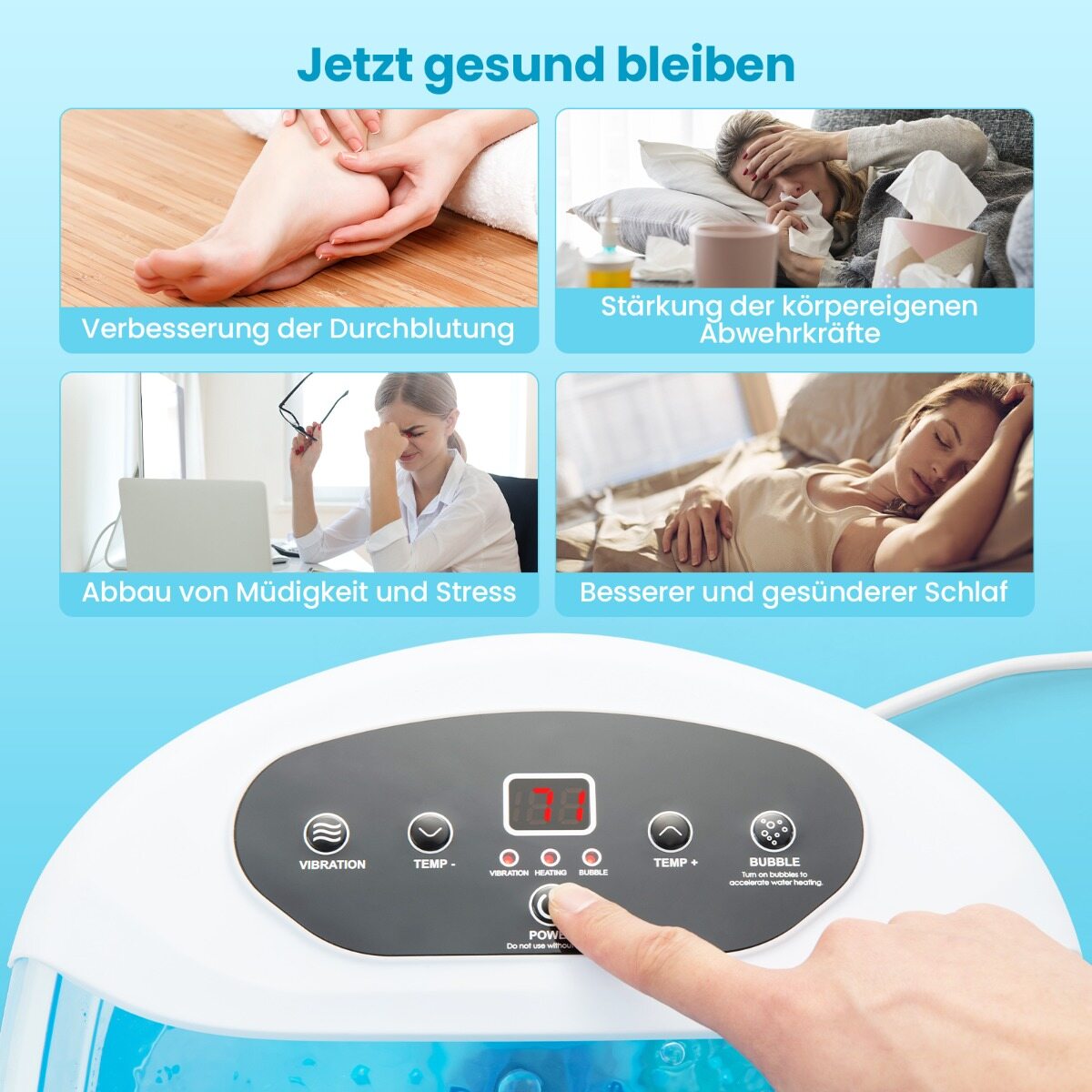 Jalamassaažiseade, jalaspaa, jalavann, eemaldatav pediküürikivi, 1 tund, automaatne väljalülitus, sinine