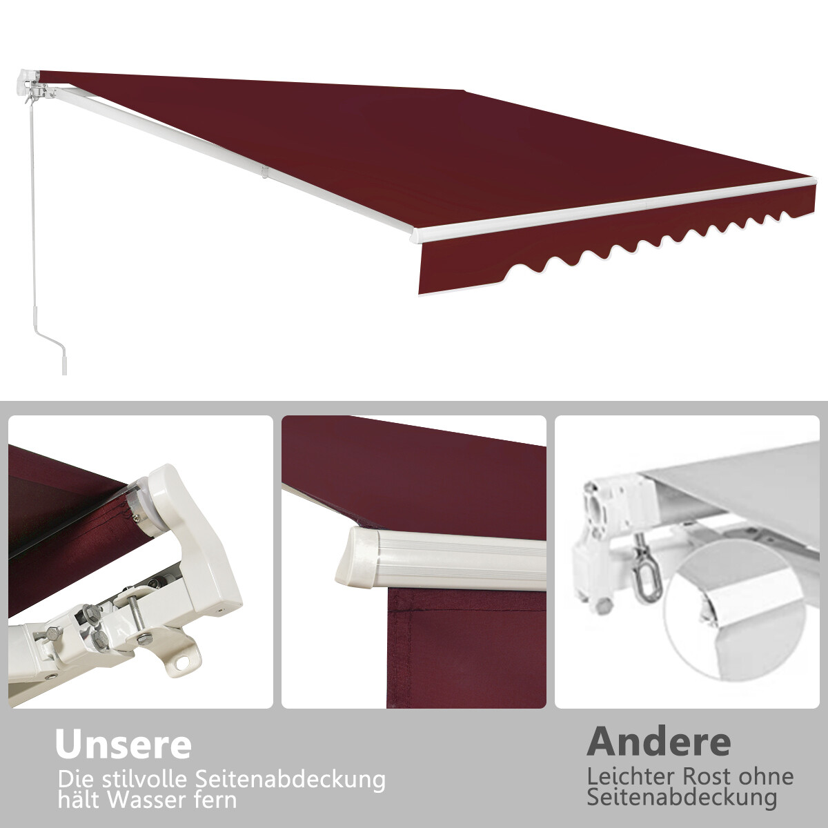 Vändaga rõdu varikatus, päikesekaitse, liigendvarikatus, 400 x 250 cm, veinipunane