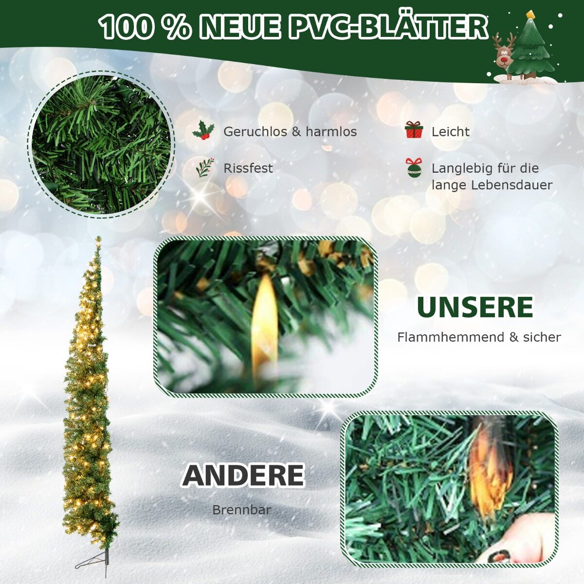 210 cm pikkune kunstlik poolkuu jõulupuu 150 LED-tulega