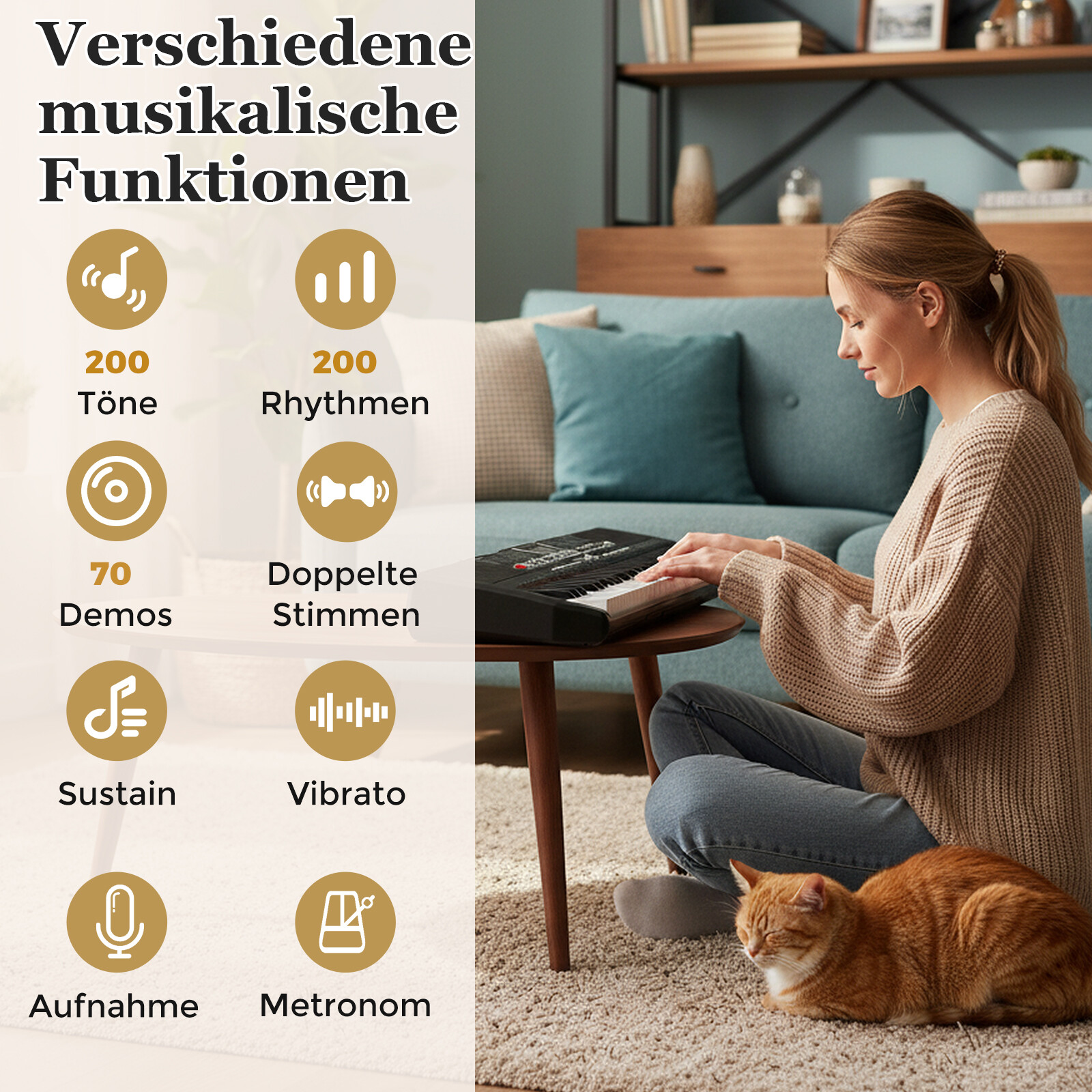 61-klahviga klaveriklaviatuur algajatele, elektrooniline klaviatuurikomplekt reguleeritava kõrgusega alusega, must