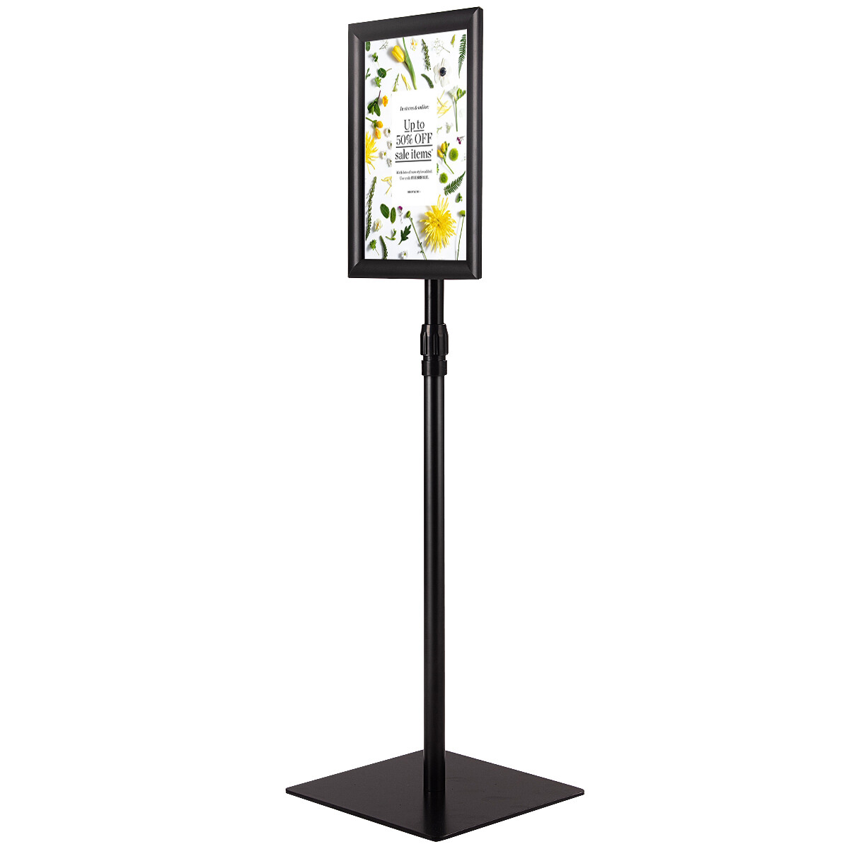 DIN A4 infoalus, kõrguse reguleerimisega, eemaldatav plakatialus, hõbedane/must plakat 33 x 24 cm - must