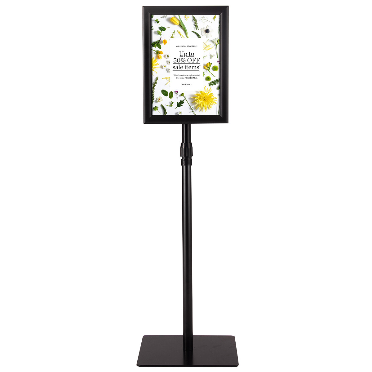 DIN A4 infoalus, kõrguse reguleerimisega, eemaldatav plakatialus, hõbedane/must plakat 33 x 24 cm - must