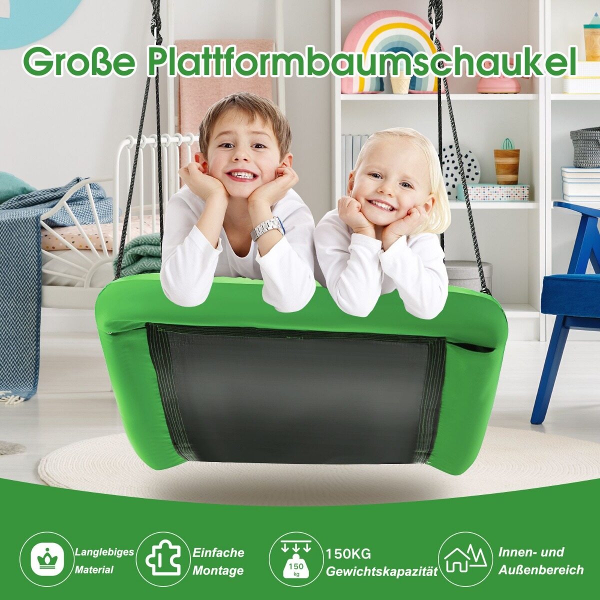 Puukiik Oxfordi kangast aiakiik õuekiik 83 x 155 cm roheline