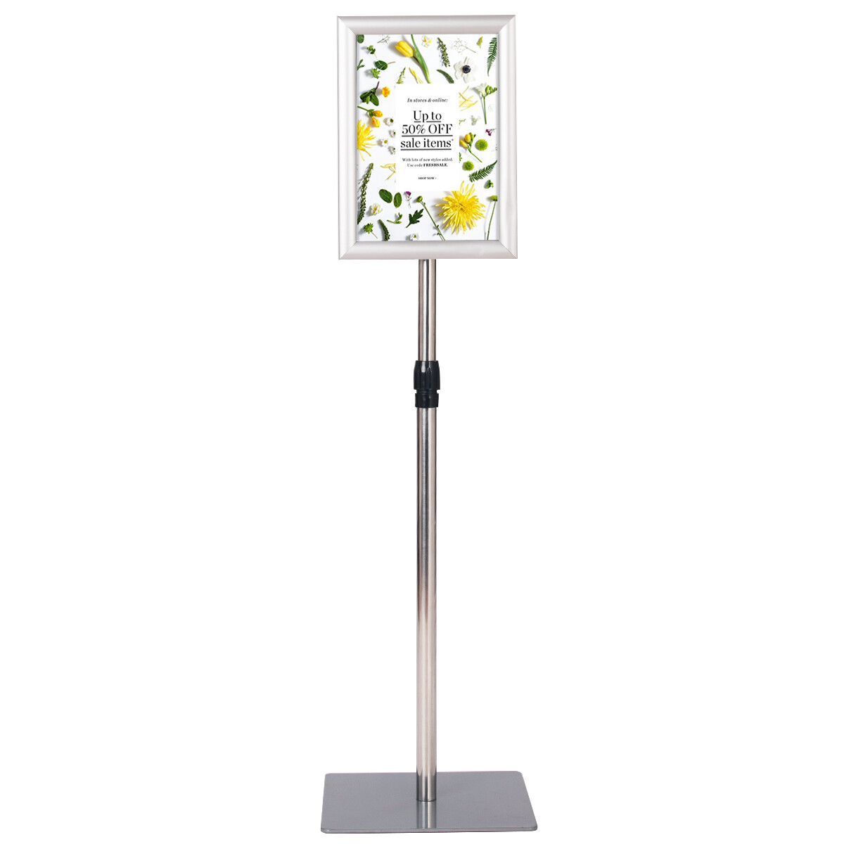 DIN A4 infoalus, kõrguse reguleerimisega, eemaldatav plakatialus, plakat hõbedane/must 33 x 24 cm - hõbedane