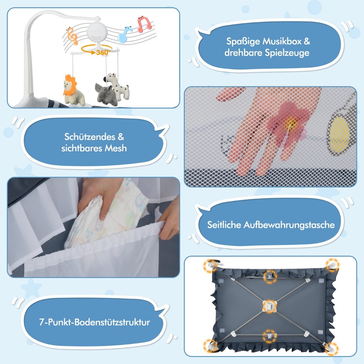 4-ühes beebivoodi eemaldatava varikatusega, reisivoodi madratsiga, külgvoodi ratastega, hall