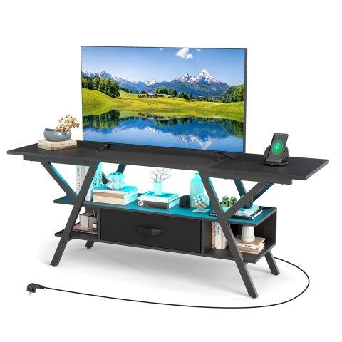 vidaXL 165 cm televiisori alus 3-korruselisele meelelahutuskeskusele LED-tuledega, must