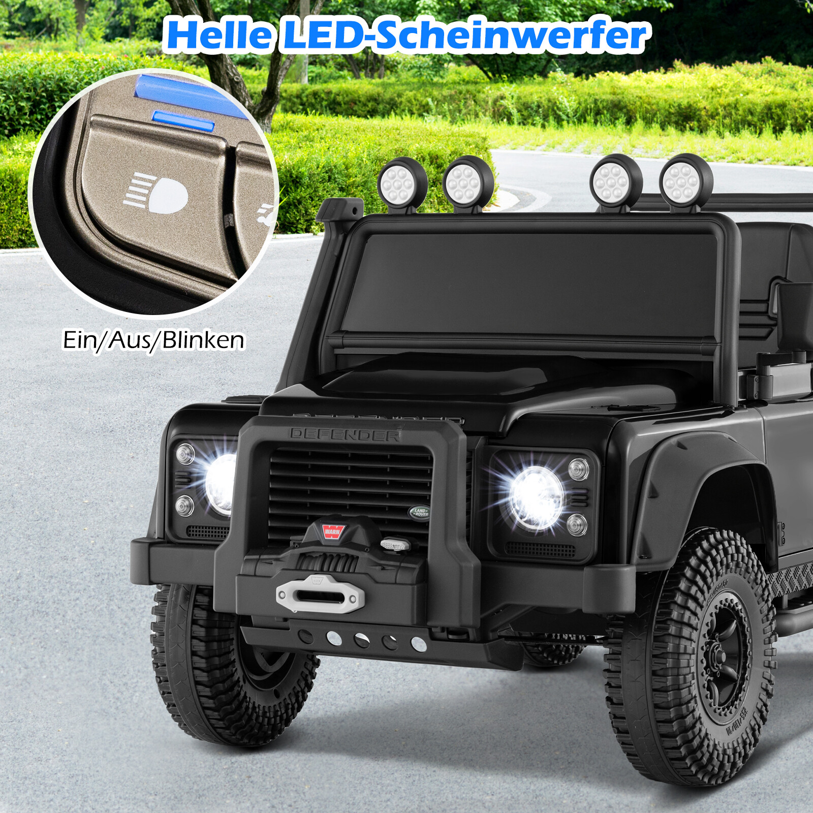 Land Rover Defender elektriauto lastele vanemate puldiga, must