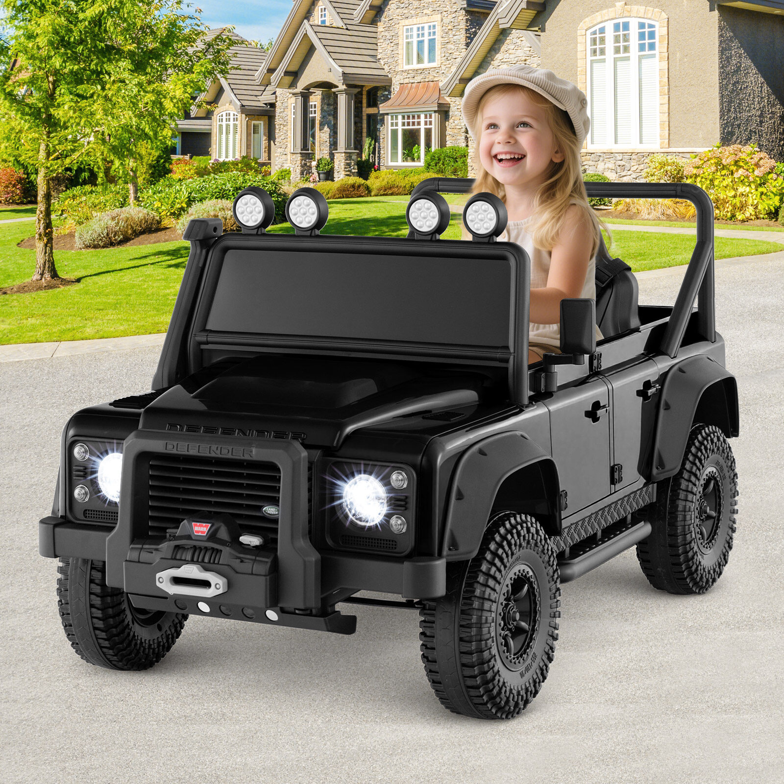 Land Rover Defender elektriauto lastele vanemate puldiga, must