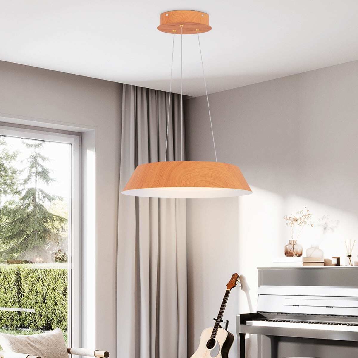 21 W LED-laevalgusti, energiasäästlik laelamp puiduimitatsiooniga metallraamiga, naturaalne