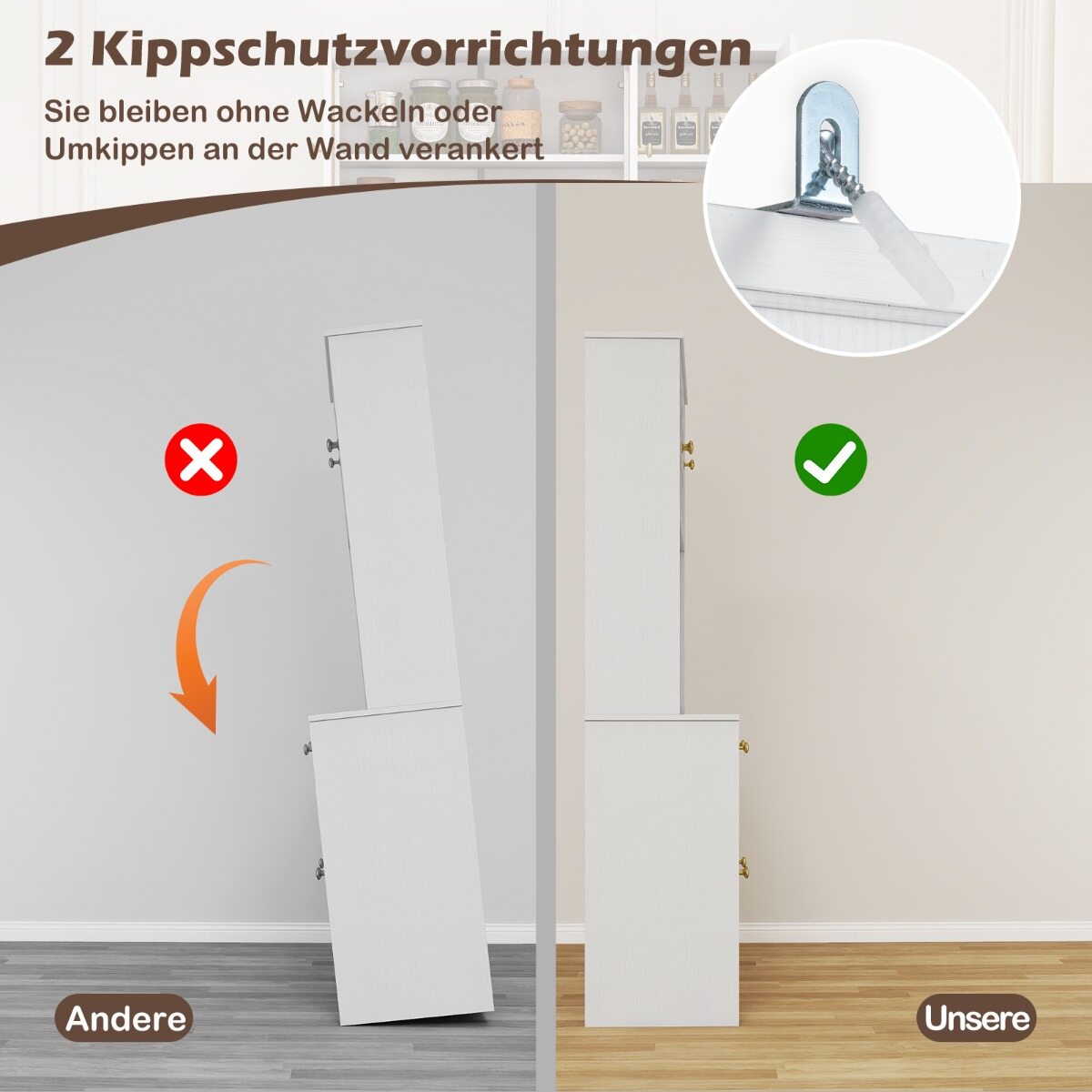 Puidust köögikapp rotangist ustega, 2 pistikupesa ja 2 USB-porti; valge buffet-kapp