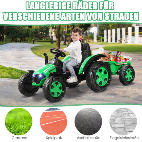 12 V laste elektritraktor haagisega mängutraktor 151 x 68 x 70 cm roheline