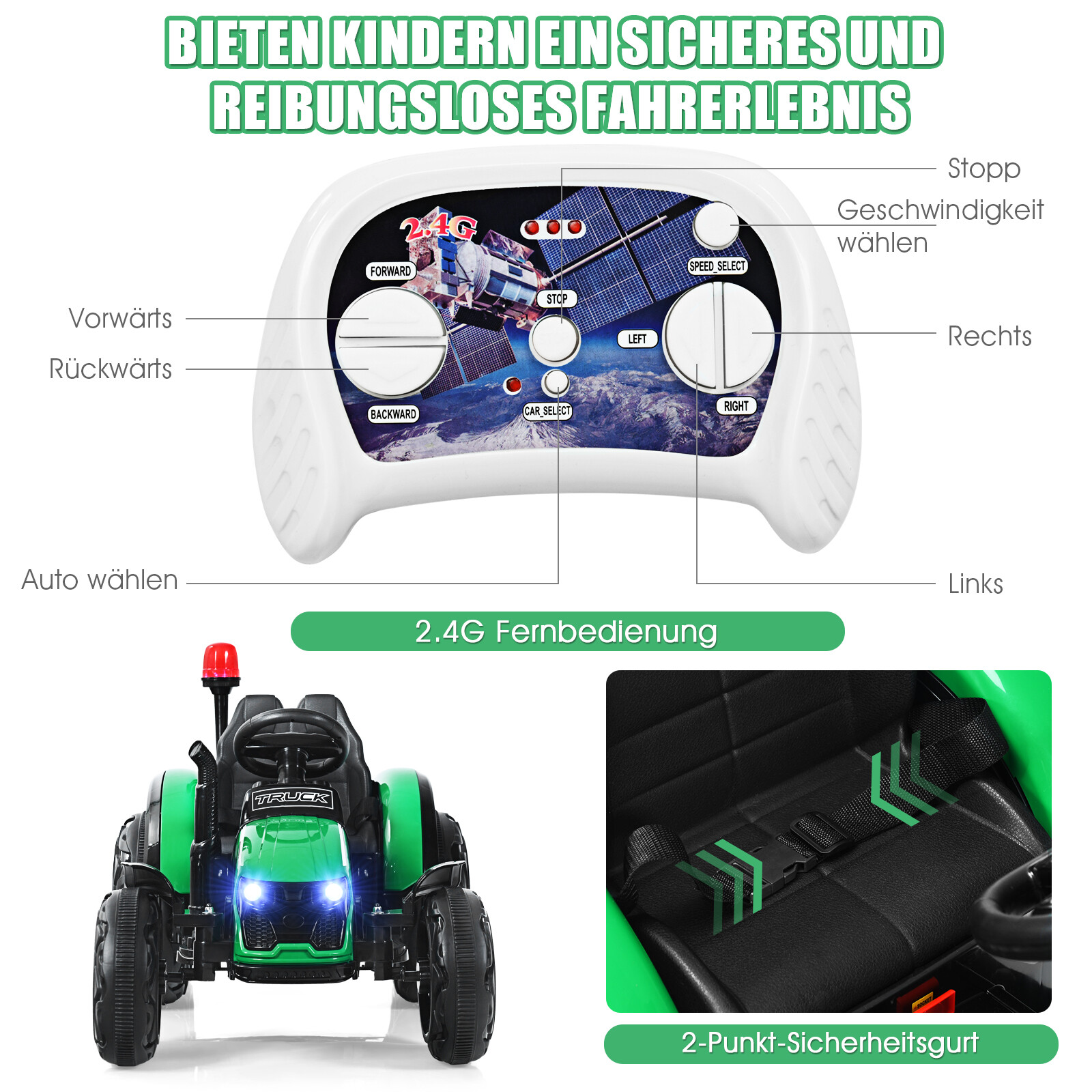 12 V laste elektritraktor haagisega mängutraktor 151 x 68 x 70 cm roheline