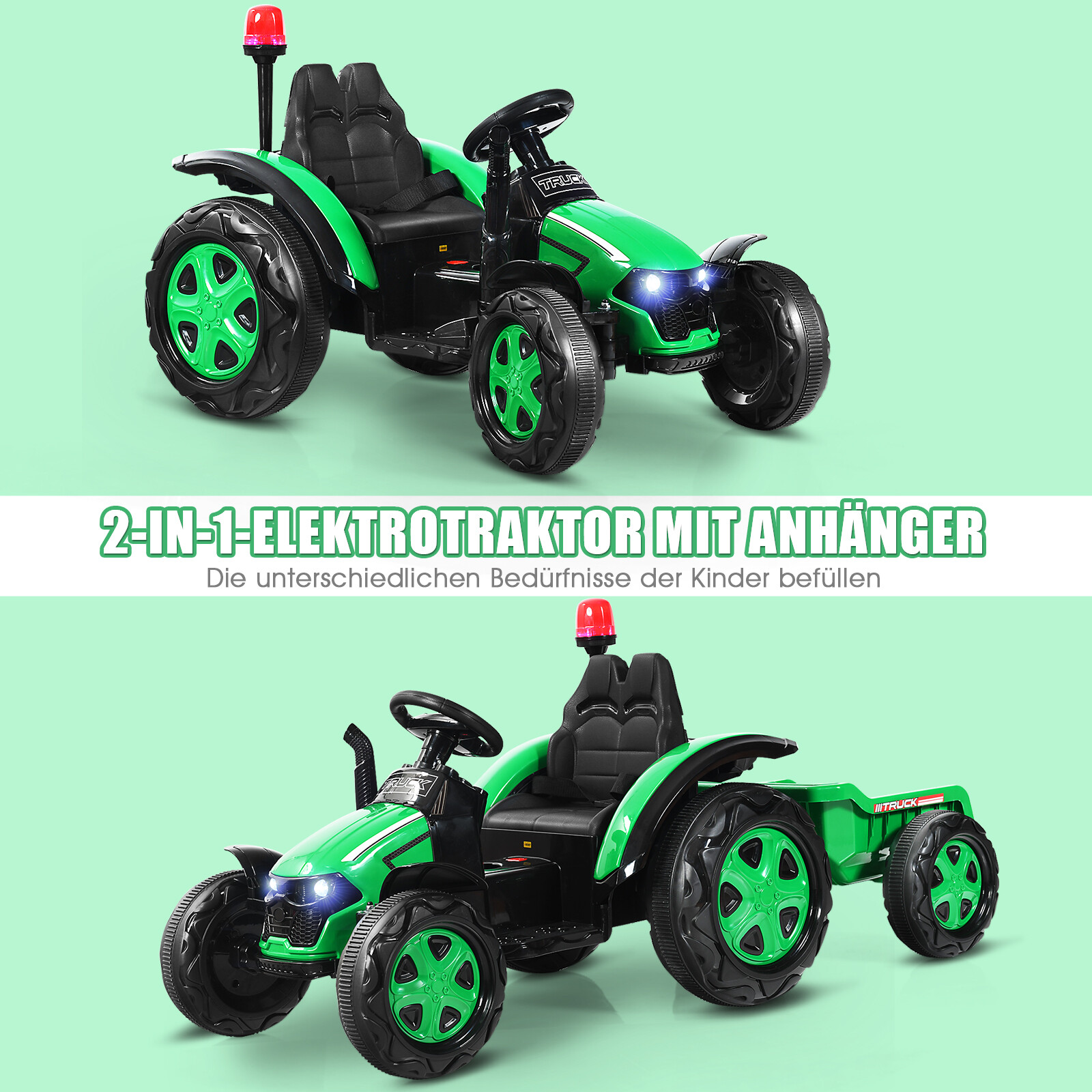 12 V laste elektritraktor haagisega mängutraktor 151 x 68 x 70 cm roheline