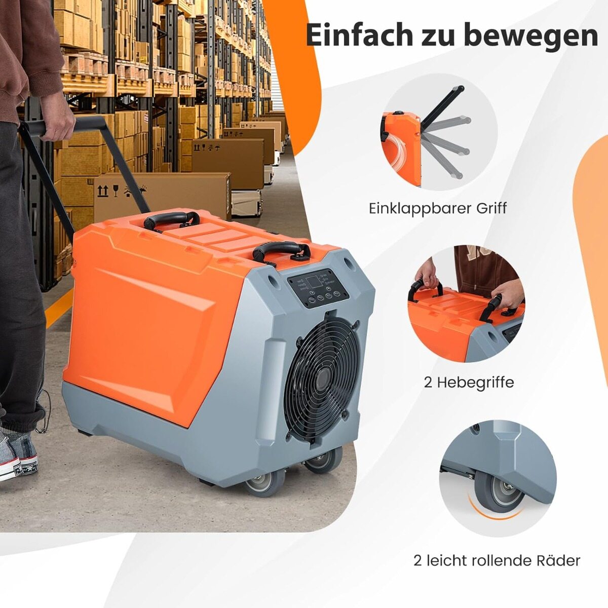 Elektriline õhukuivati ​​äravooluvoolikuga 85 l/päevas, ehituskuivati, äriõhukuivati, oranž