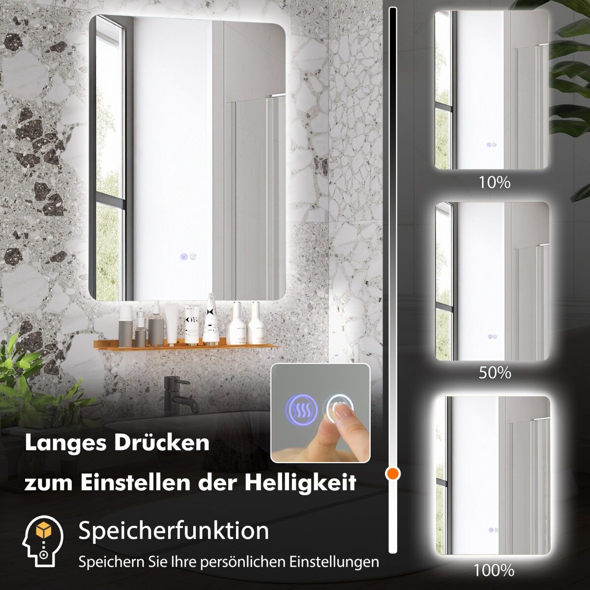 70x50cm LED vannitoapeegel reguleeritava heledusega ja 3 värviga, ise sulav funktsioon, meigipeegel