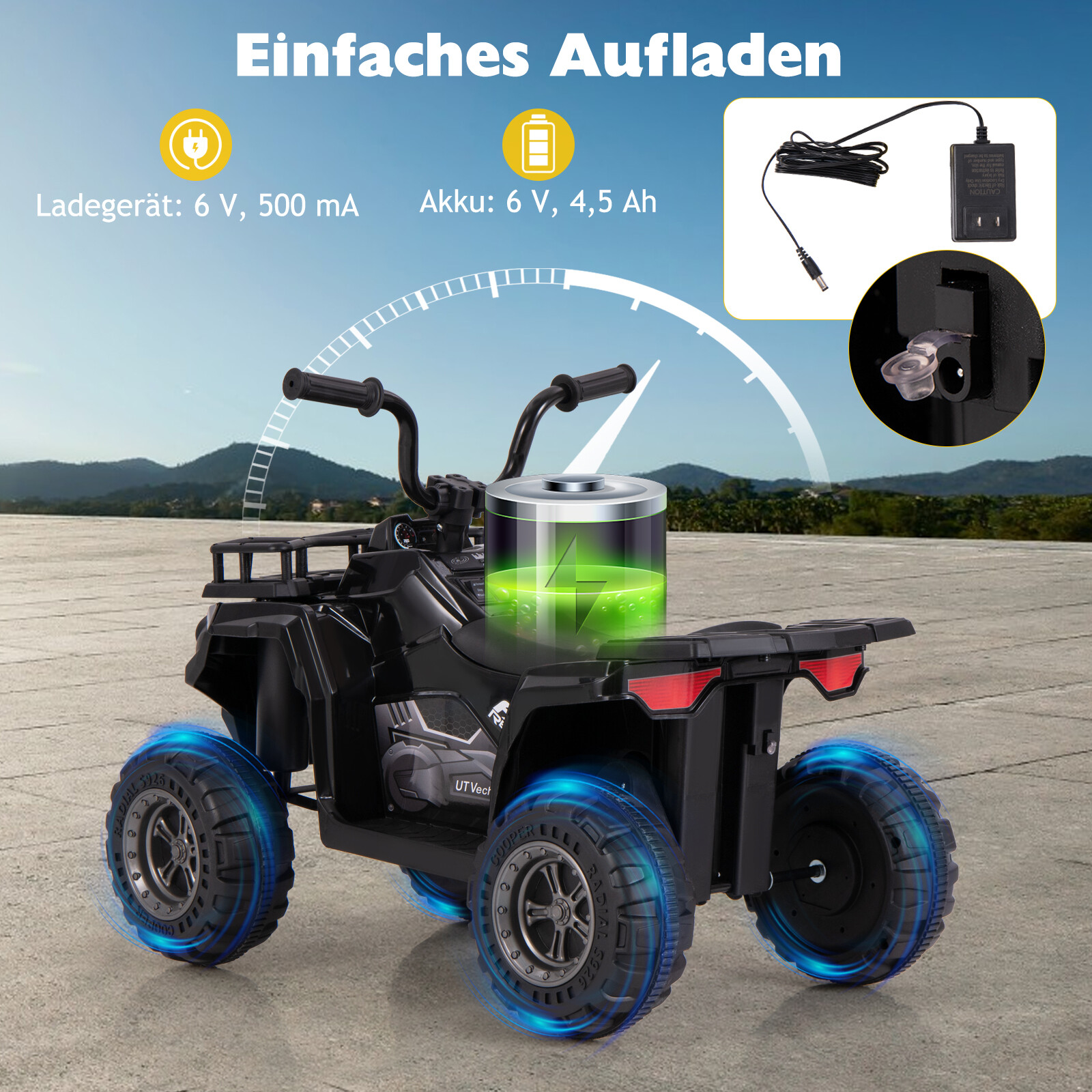 6 V laste elektriline ATV edasi- ja tagasikäiguga elektriauto ATV laste ATV must