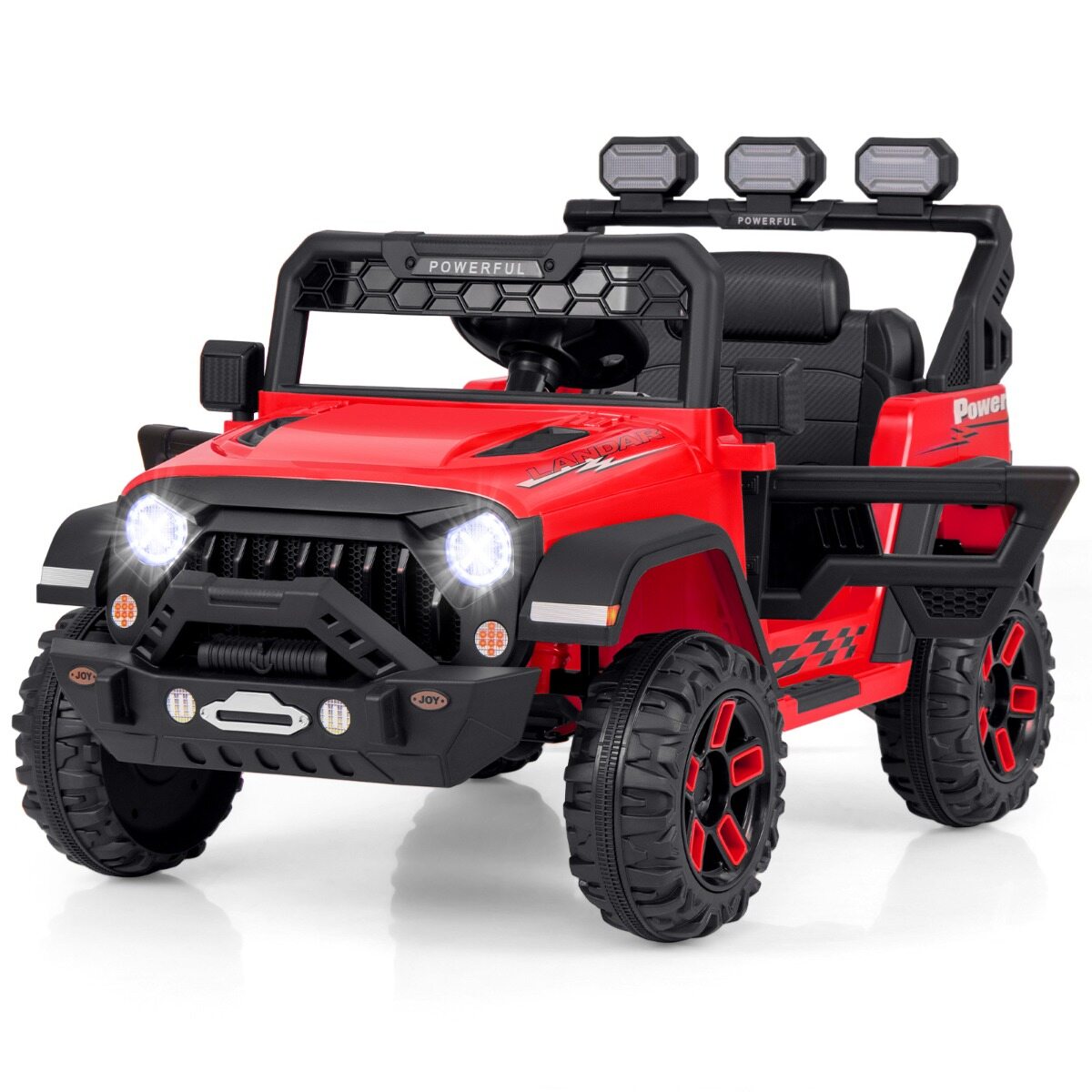 Laste elektriauto 2,4 G puldi ja USB ning tulede ja muusikaga, 12 V lasteauto, punane Jeep