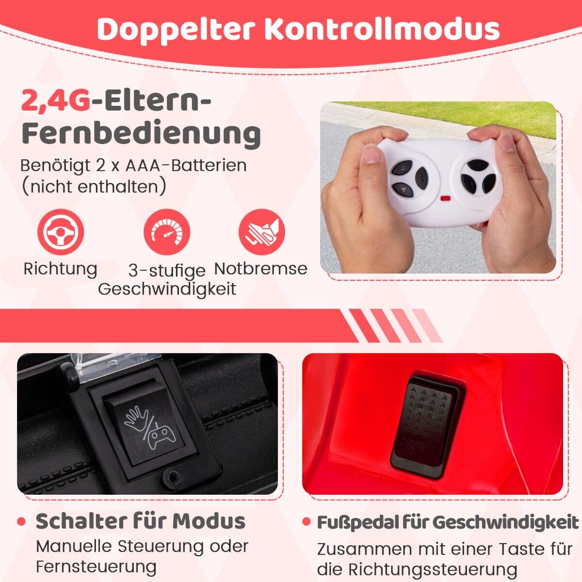 Laste elektriauto 2,4 G puldi ja USB ning tulede ja muusikaga, 12 V lasteauto, punane Jeep