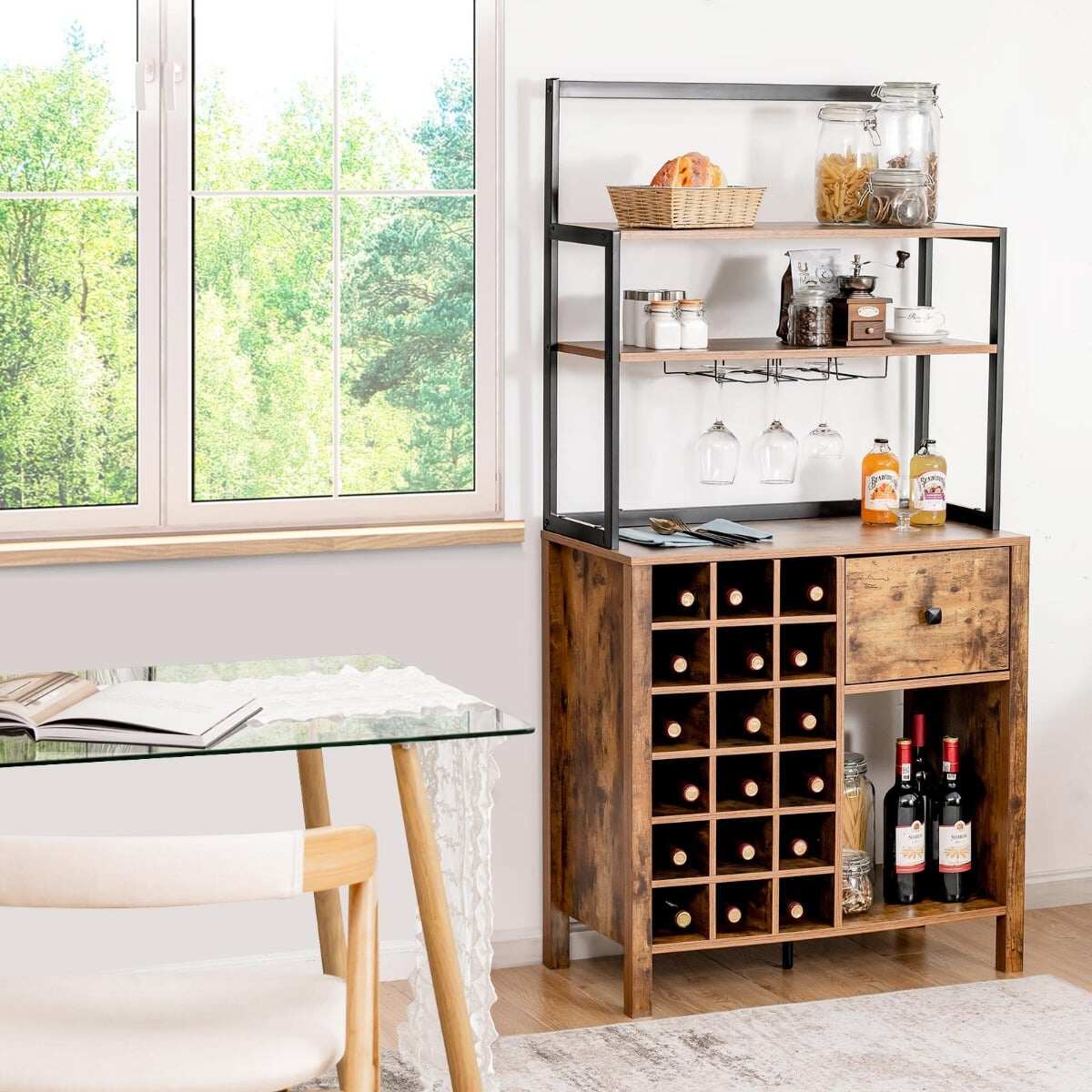 Köögikapp 160 cm buffet-kapp veiniriiuli ja sahtliga 74 x 40 x 160 cm