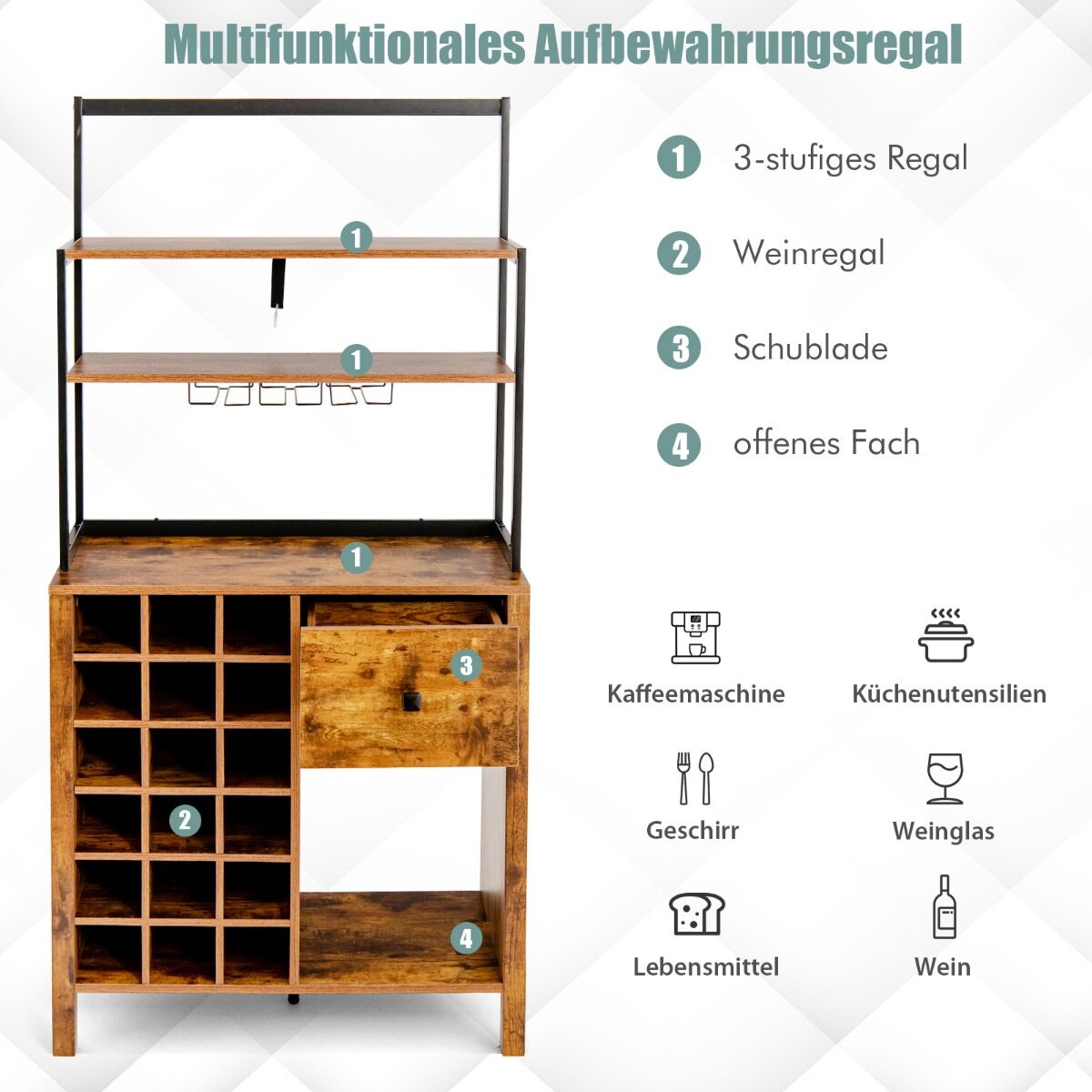 Köögikapp 160 cm buffet-kapp veiniriiuli ja sahtliga 74 x 40 x 160 cm