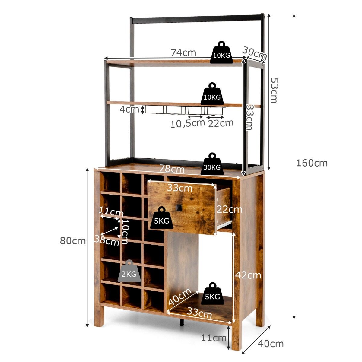 Köögikapp 160 cm buffet-kapp veiniriiuli ja sahtliga 74 x 40 x 160 cm
